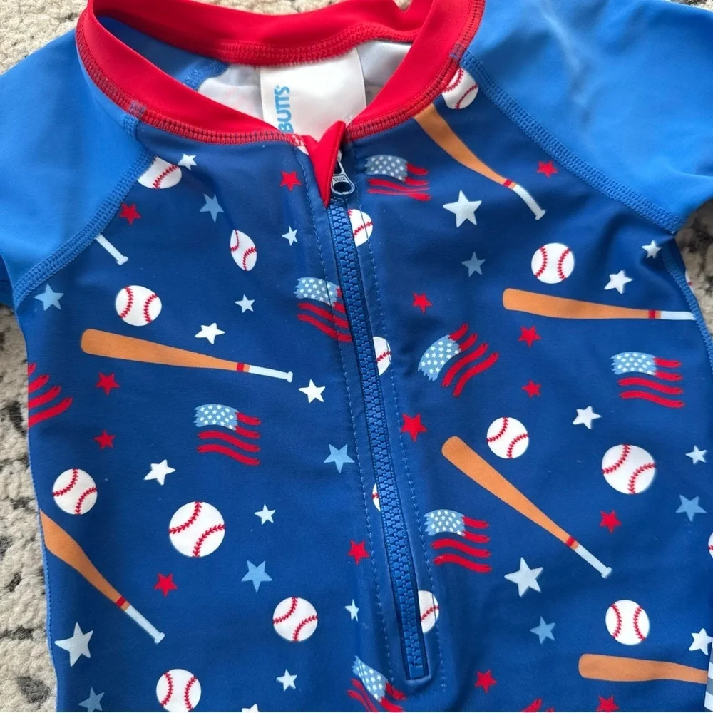 Rugged Butts Coastal Stripes and Play Ball Boys Swim Rash Guard Suits